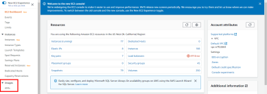 AMI option within the Images drop-down in the AWS EC2 Dashboard.